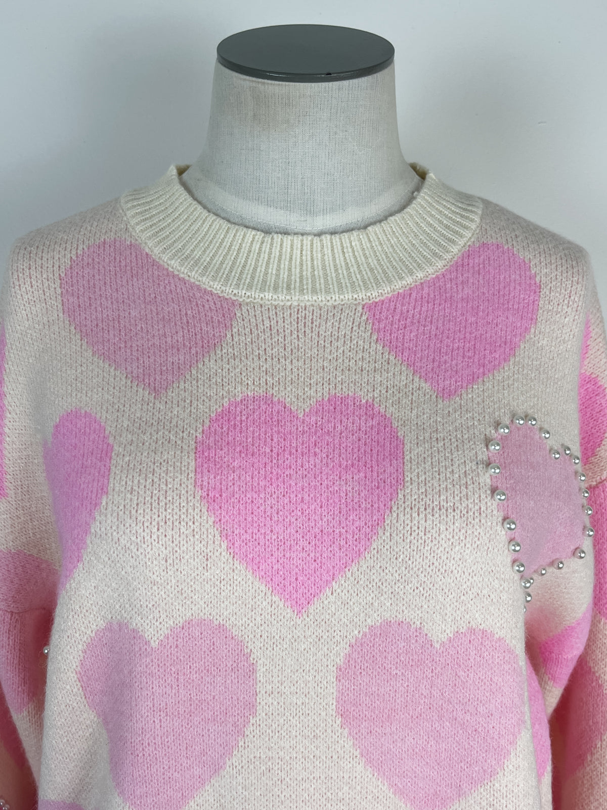 Heidi Pearl and Heart Sweater in Ivory/Pink