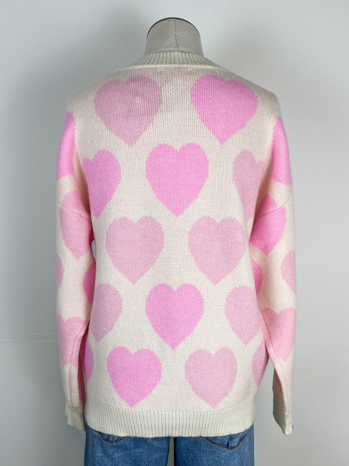 Heidi Pearl and Heart Sweater in Ivory/Pink