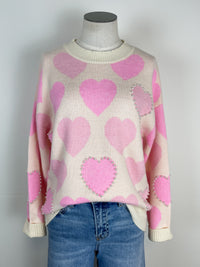 Heidi Pearl and Heart Sweater in Ivory/Pink