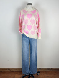 Heidi Pearl and Heart Sweater in Ivory/Pink