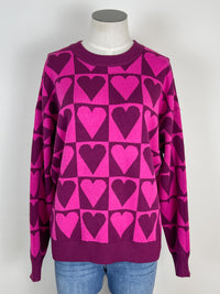 Briella Checkered Heart Sweater in Magenta