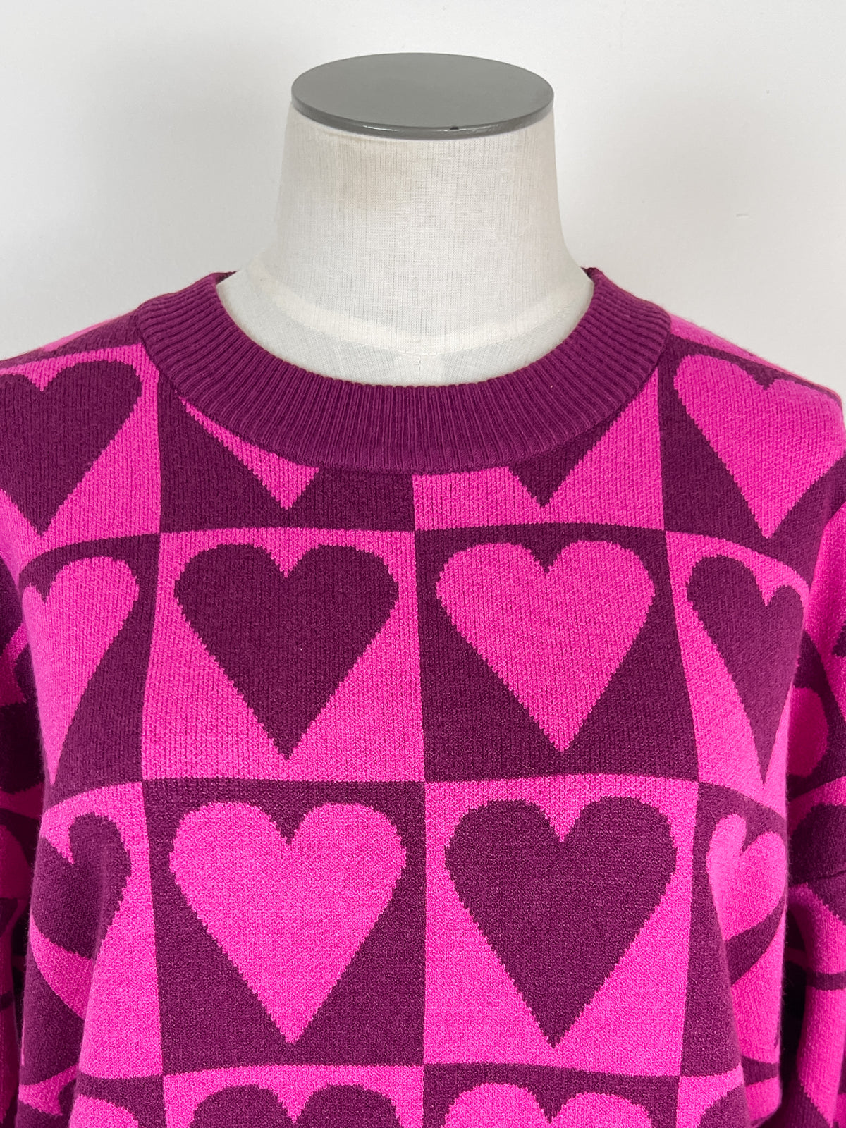 Briella Checkered Heart Sweater in Magenta