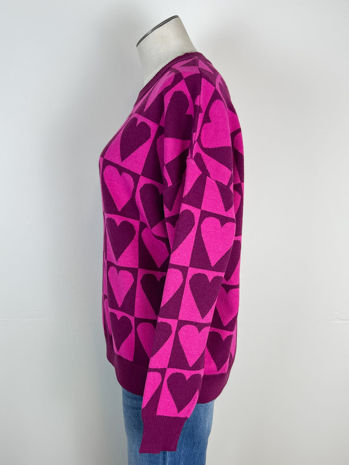 Briella Checkered Heart Sweater in Magenta