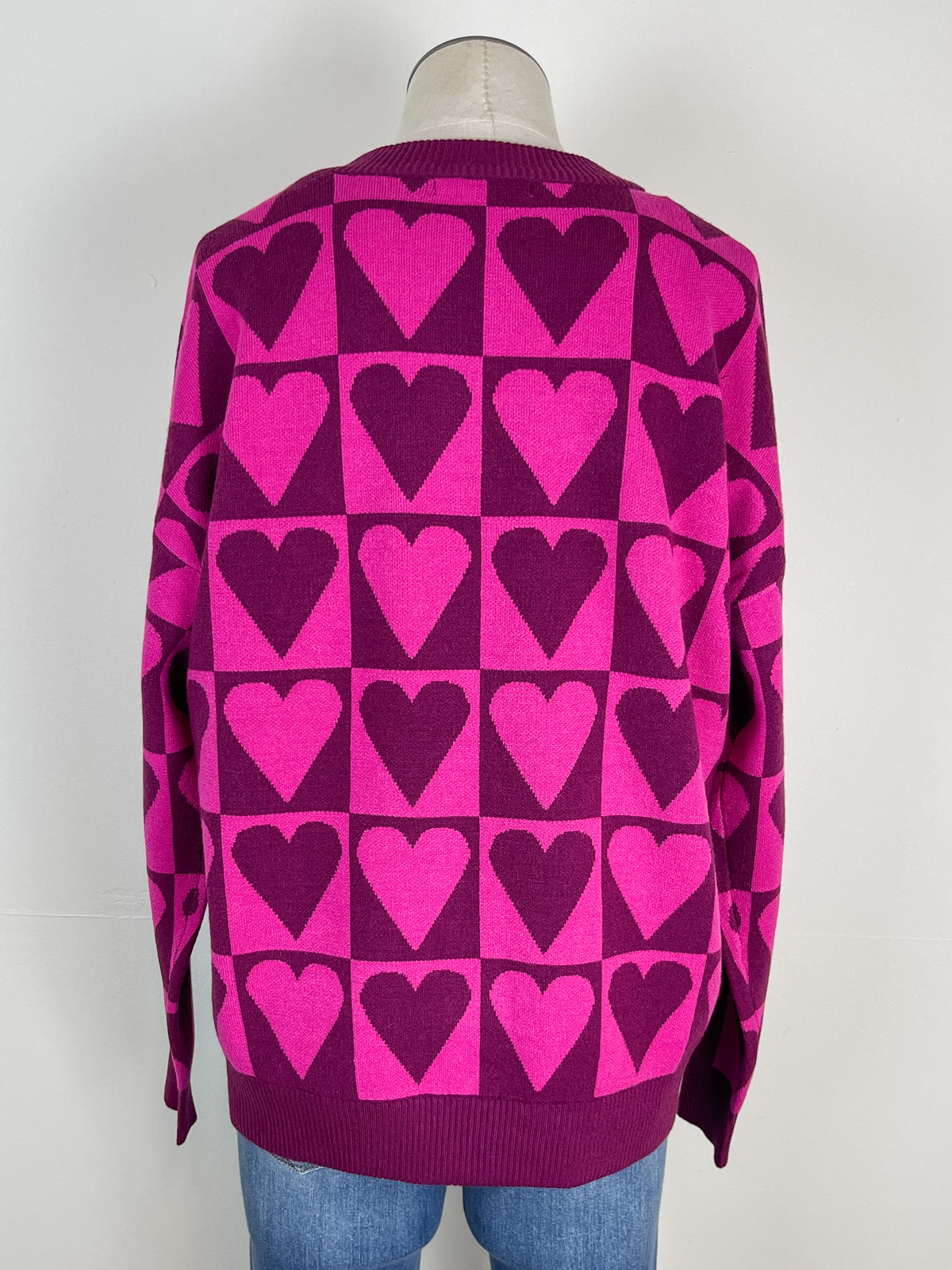 Briella Checkered Heart Sweater in Magenta