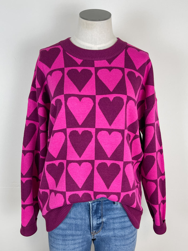 Briella Checkered Heart Sweater in Magenta