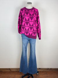 Briella Checkered Heart Sweater in Magenta