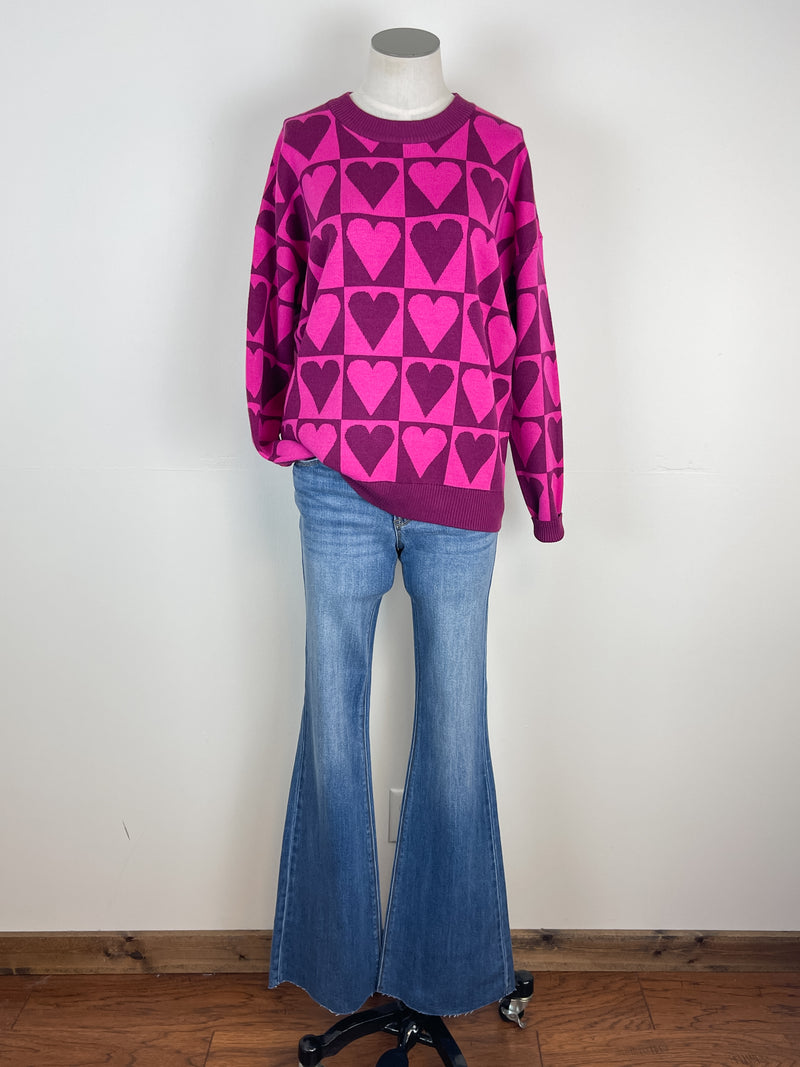 Briella Checkered Heart Sweater in Magenta