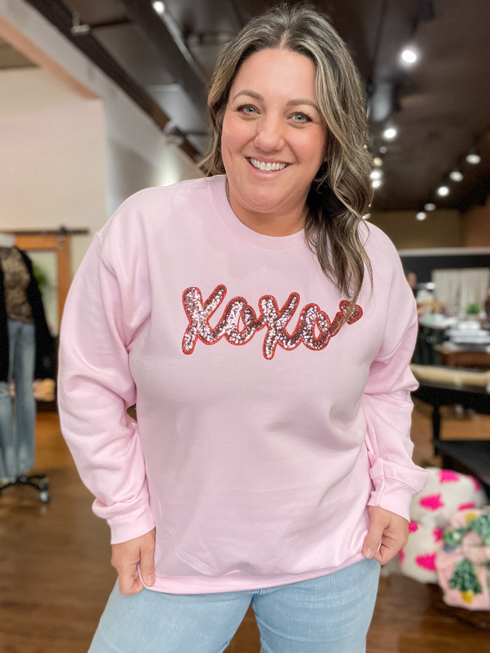 XOXO Sequin Patch Sweatshirt in Pink