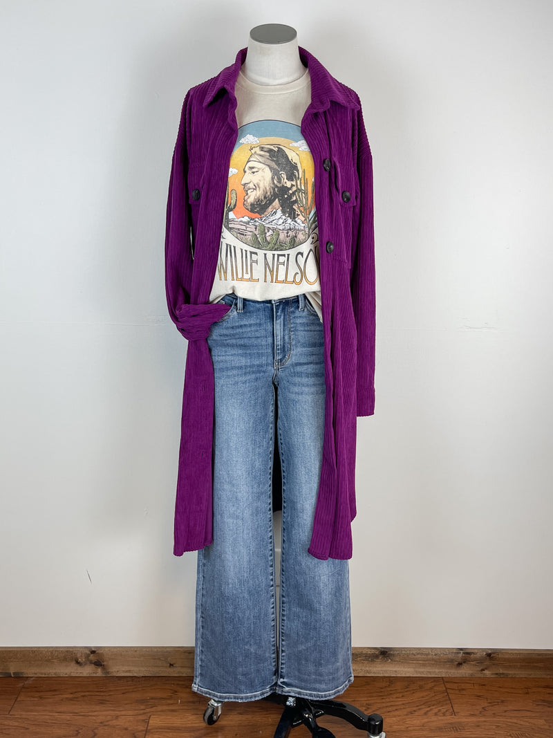 Savannah Long Ribbed Jacket in Magenta