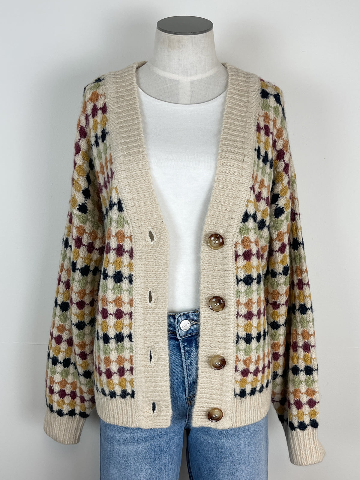 Elaine Boyfriend Cardigan in Cream Multi