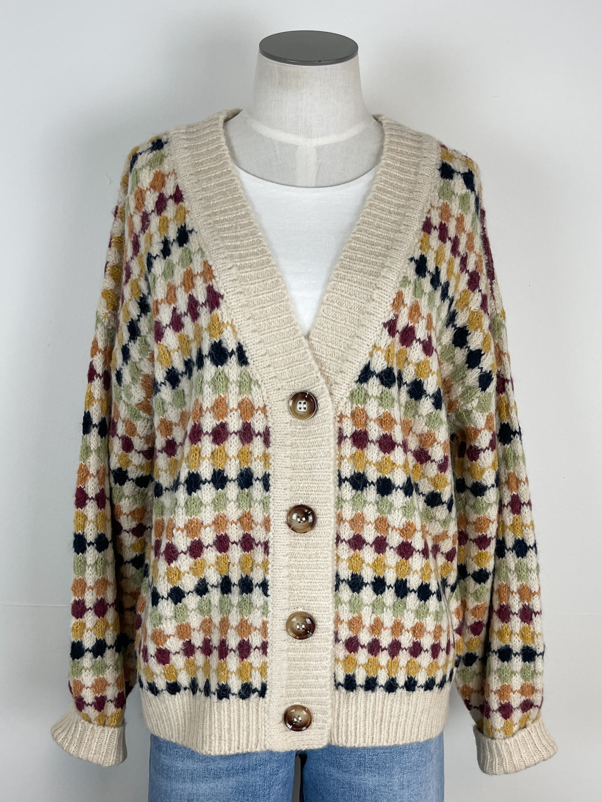 Elaine Boyfriend Cardigan in Cream Multi