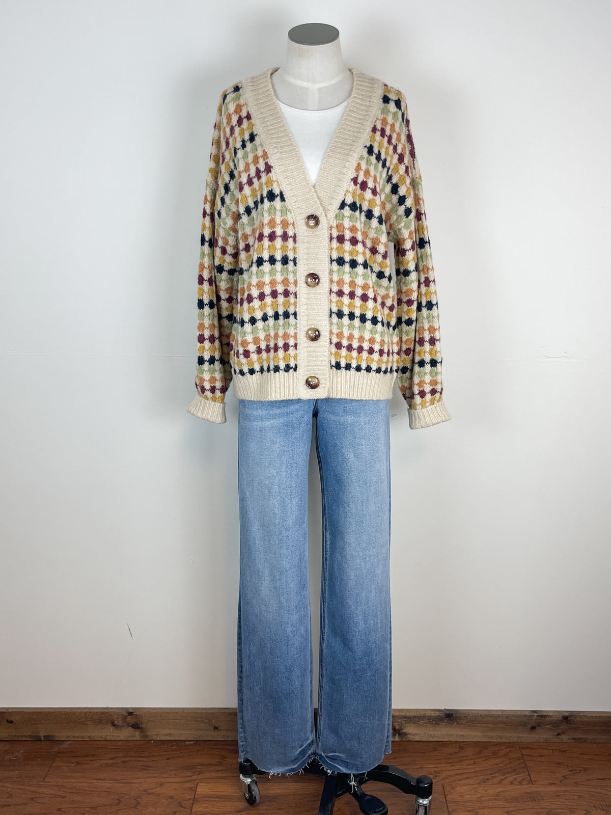 Elaine Boyfriend Cardigan in Cream Multi