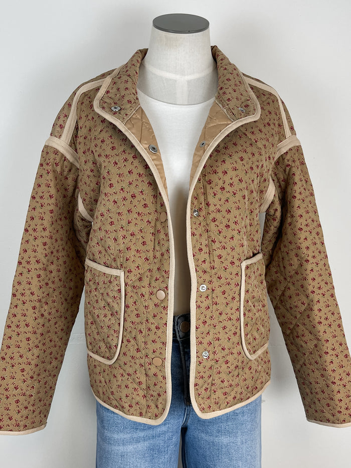 Jenny Dainty Floral Quilted Jacket in Taupe