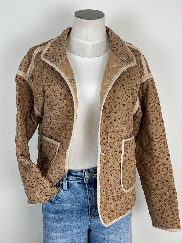 Jenny Dainty Floral Quilted Jacket in Taupe