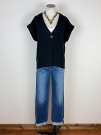 Aria Single Button Sweater Vest in Black