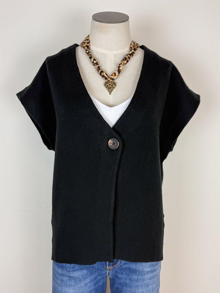 Aria Single Button Sweater Vest in Black