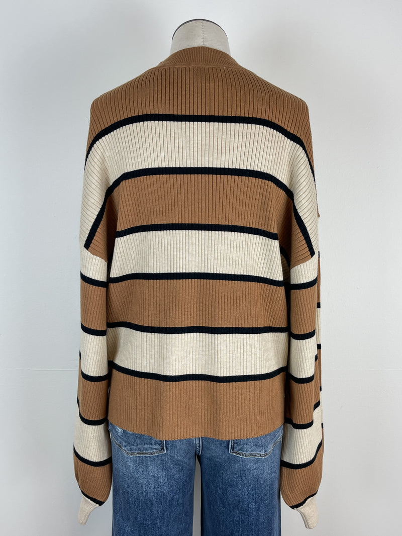 Kori Striped Mock Neck Sweater in Cream/Camel