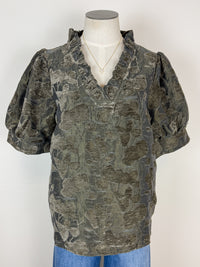 Avery Floral Velvet Textured Top in Olive Charcoal
