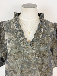Avery Floral Velvet Textured Top in Olive Charcoal