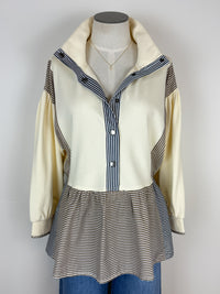 Zoe Half Snap Peplum Pullover in Cream Mix