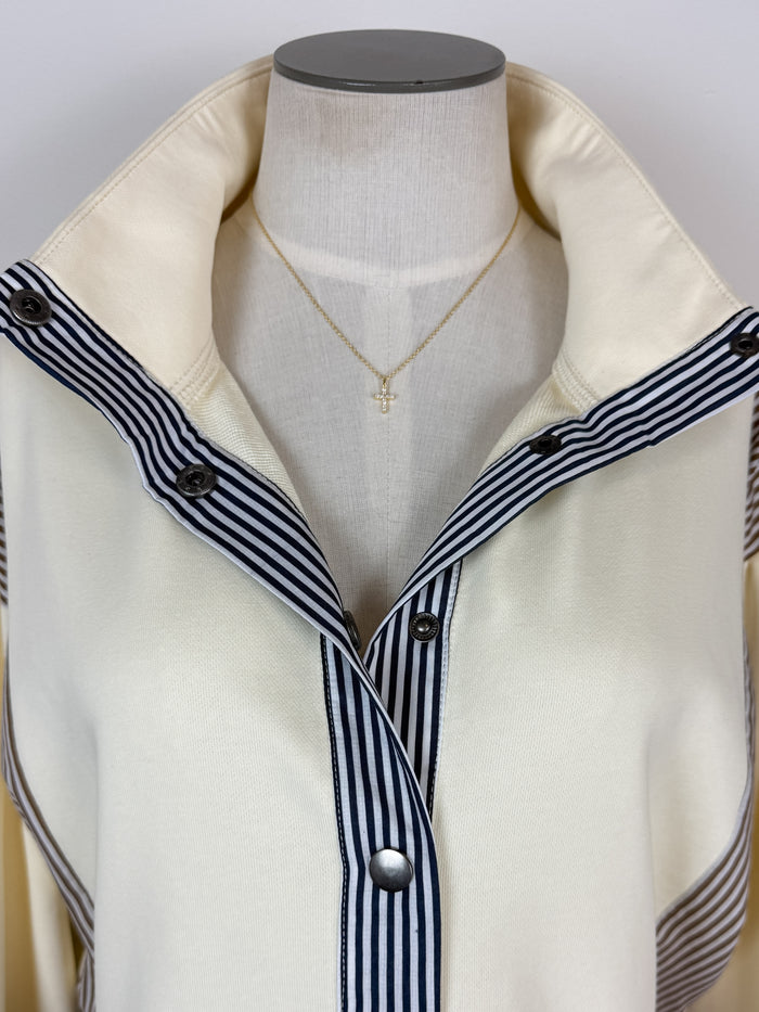 Zoe Half Snap Peplum Pullover in Cream Mix