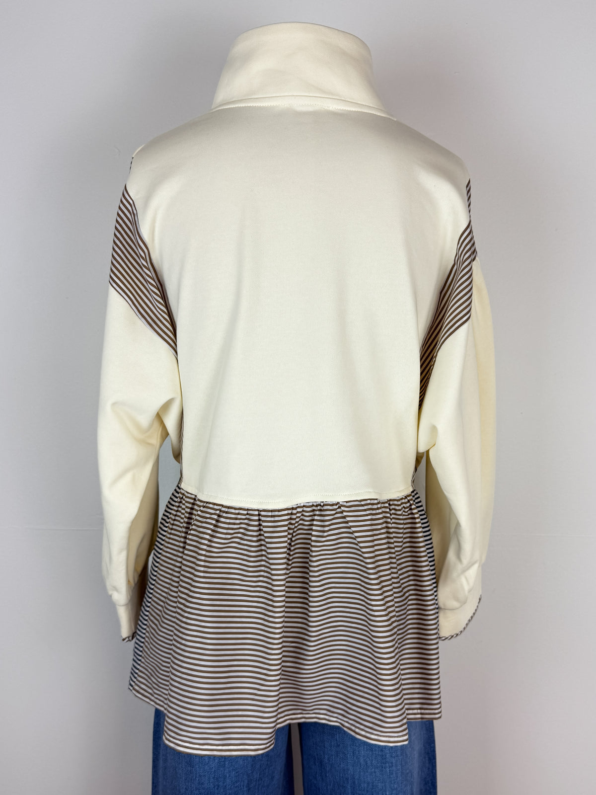 Zoe Half Snap Peplum Pullover in Cream Mix