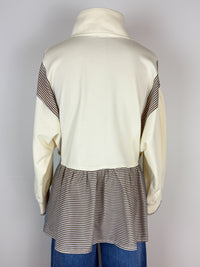 Zoe Half Snap Peplum Pullover in Cream Mix