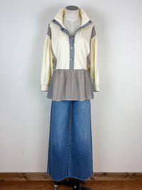 Zoe Half Snap Peplum Pullover in Cream Mix