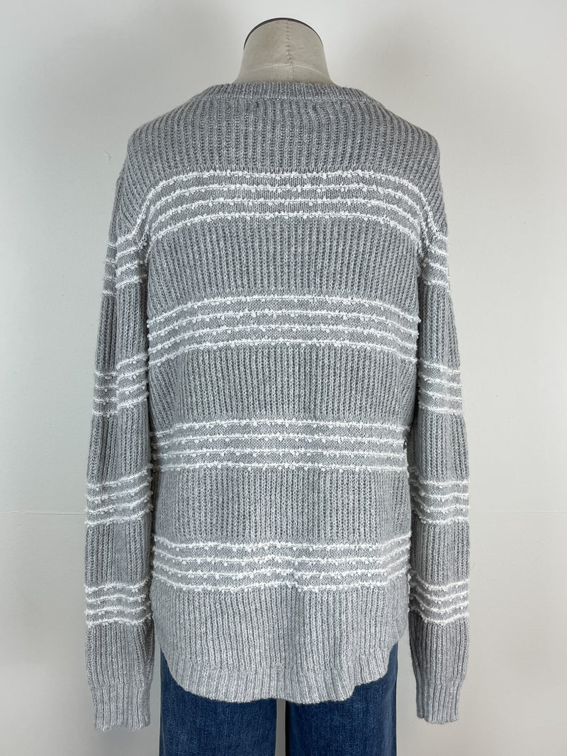 Georgina Crew Neck Striped Sweater in Light Grey
