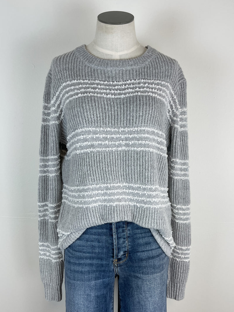 Georgina Crew Neck Striped Sweater in Light Grey