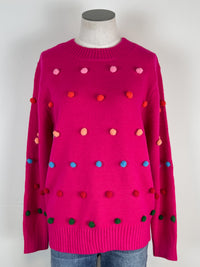 Belle Pom Pom Sweater in Hot Pink