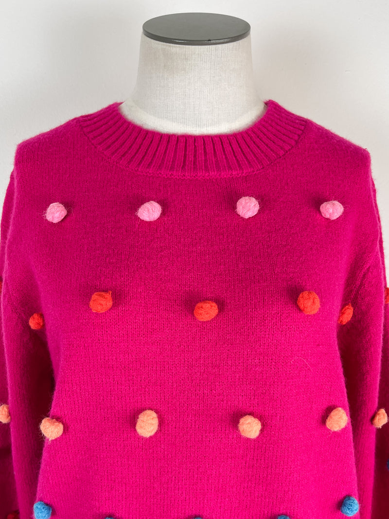 Belle Pom Pom Sweater in Hot Pink