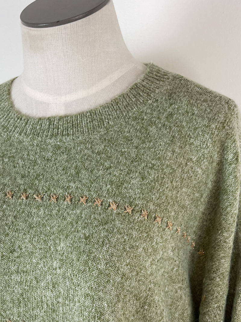 Drew Cross Stitch Stripe Sweater in Lt Olive