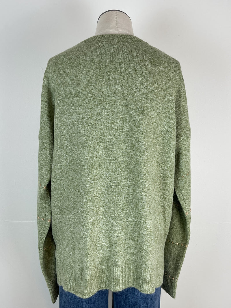 Drew Cross Stitch Stripe Sweater in Lt Olive