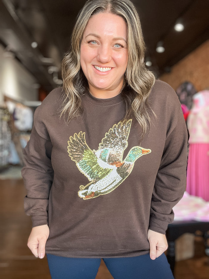 Sequin Duck Patch Sweatshirt in Brown