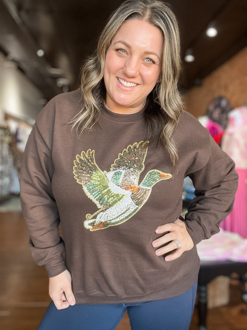 Sequin Duck Patch Sweatshirt in Brown