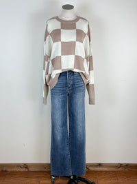 Kara Check Print Sweater in Off White/Taupe