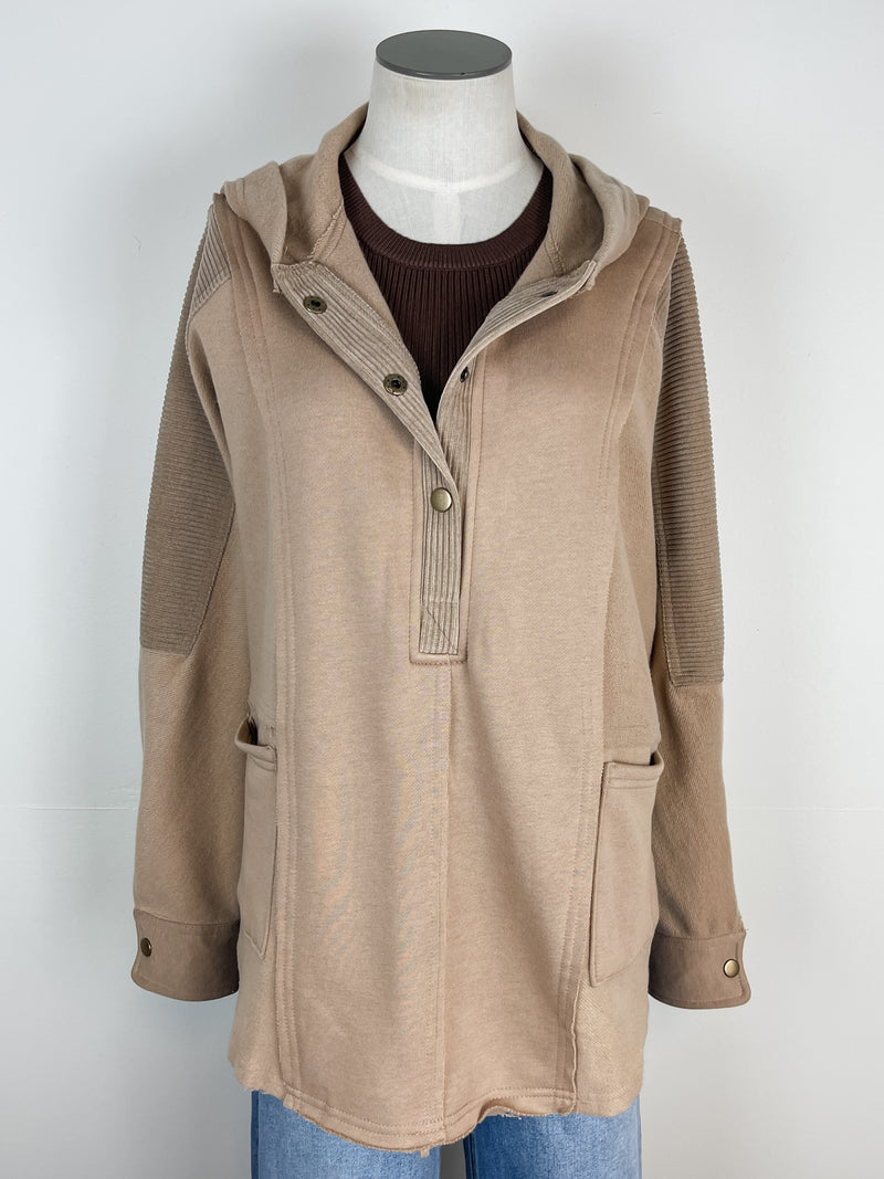 Mya Hooded Pullover in Taupe