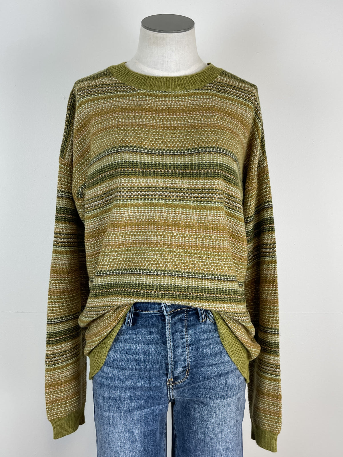 Mystree Bria Striped Sweater in Olive Mix