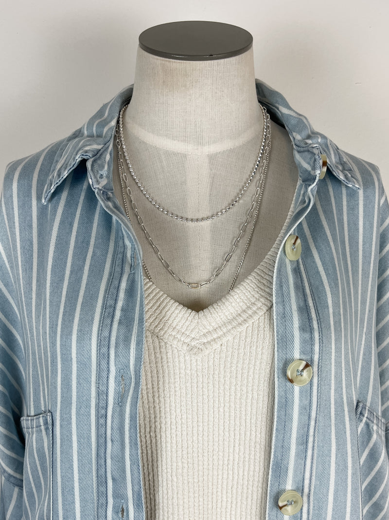 Mckenna Striped Button Down in Chambray