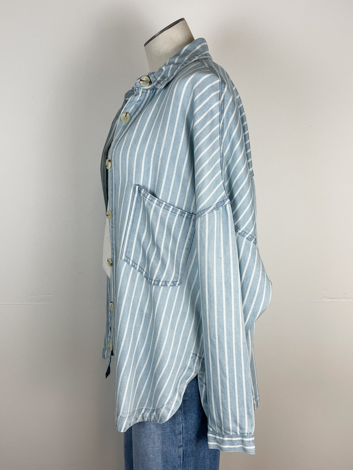 Mckenna Striped Button Down in Chambray