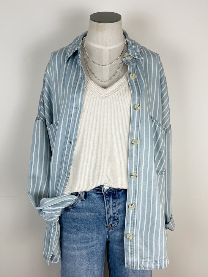 Mckenna Striped Button Down in Chambray