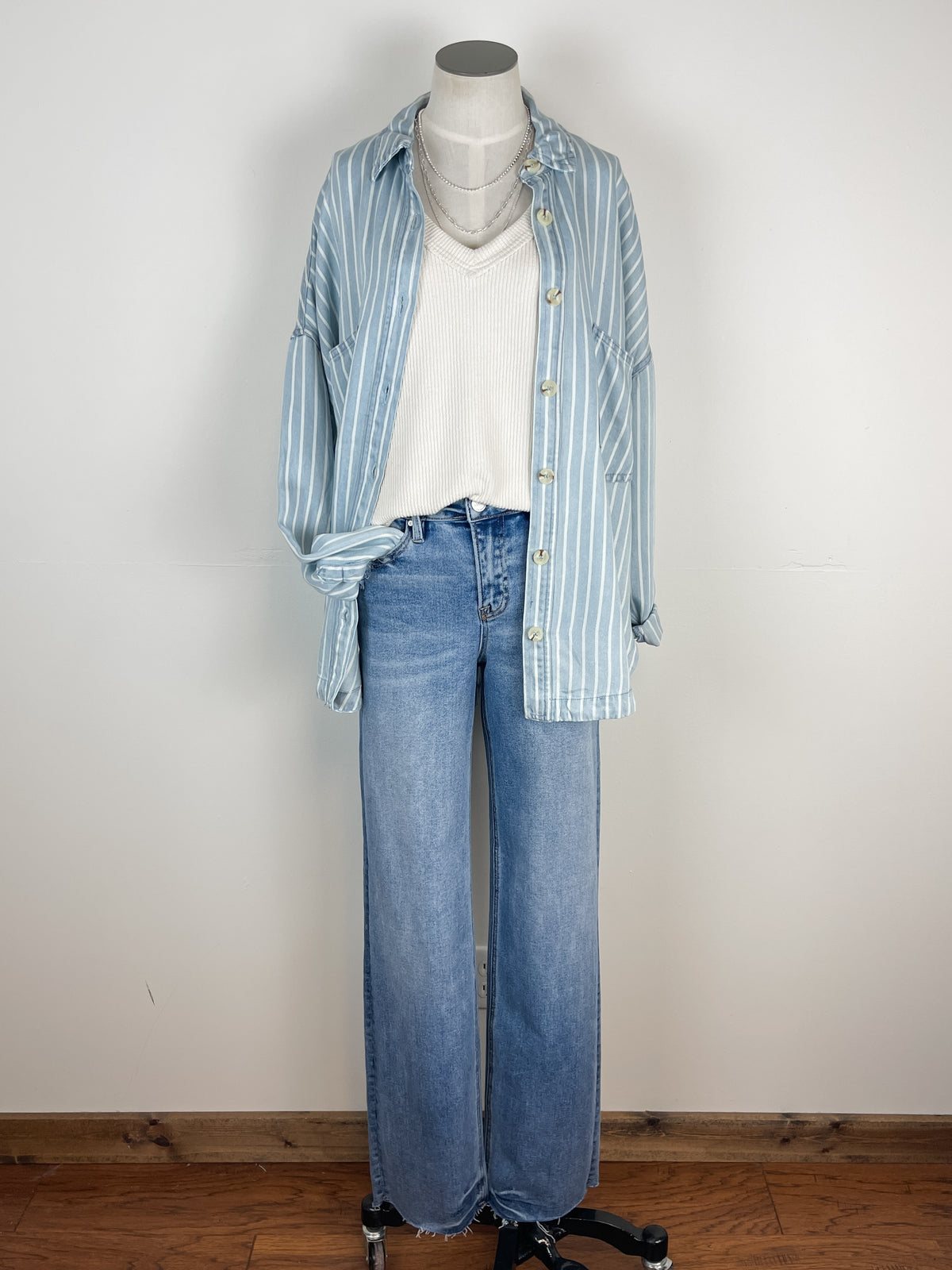 Mckenna Striped Button Down in Chambray