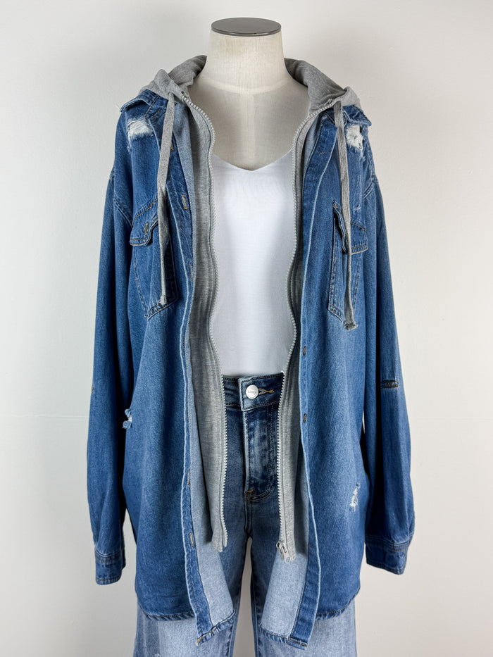 Risen Libby Hooded Zip up Denim Shirt