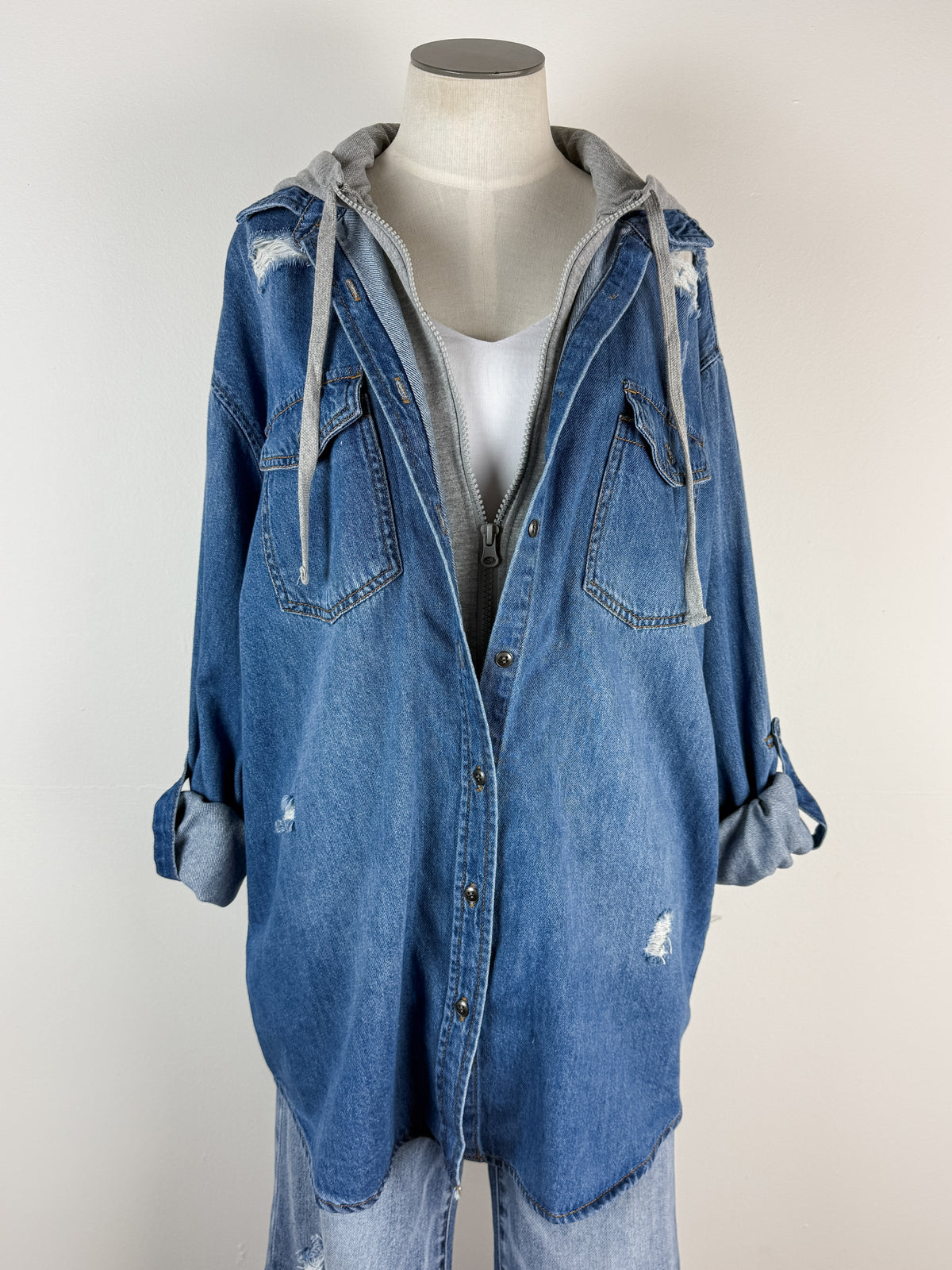 Risen Libby Hooded Zip up Denim Shirt