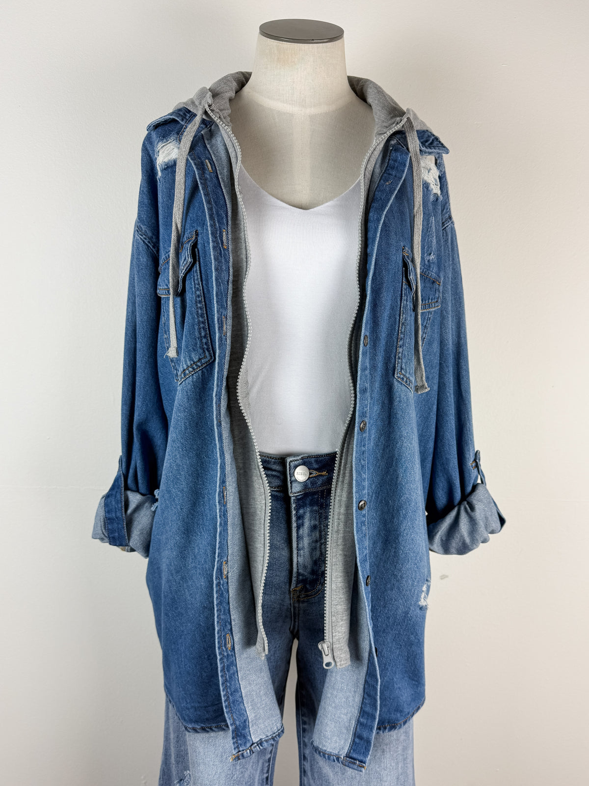 Risen Libby Hooded Zip up Denim Shirt