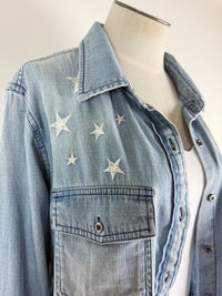 Billy T Hello Sunshine Embroidered Denim Shirt in Washed Denim