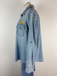 Billy T Hello Sunshine Embroidered Denim Shirt in Washed Denim