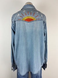 Billy T Hello Sunshine Embroidered Denim Shirt in Washed Denim