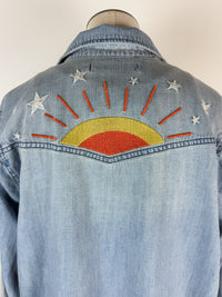 Billy T Hello Sunshine Embroidered Denim Shirt in Washed Denim